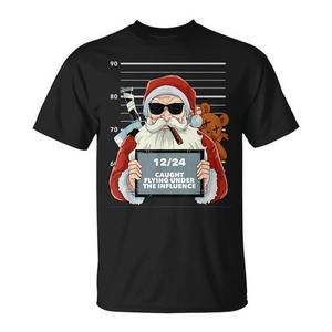 T-shirt unisexe pour adulte avec impression numérique, col rond, manches courtes, humoristique sur le thème de Noël, avec photo de pêcheur de rennes de Père Noël - Product Image 1