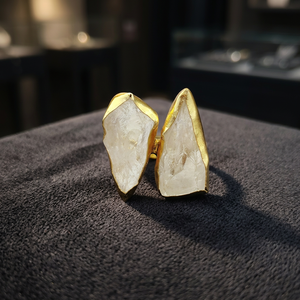 Geometric Quartz Gemstone <b>Cocktail</b> <b>Ring</b> <b>Gold</b> Plated Brass Bohemia Style April Birthstone Unisex Daily Wear Engagement Gift Party - Product Image 1