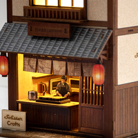 Kit de puzzle en bois 3D DIY pour coin lecture avec lumière LED, maison miniature de style japonais à porte coulissante