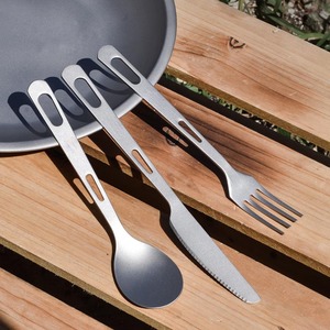 Portable Titanium Cutlery Set Anti-Bacterial Long Handle Fork Spoon Knife Tableware for Outdoor Camping - Product Image 1
