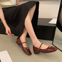 A1001-3 Chaussures Mary Jane rétro françaises grande taille 35-45 légères antidérapantes à talon bas à bout carré à enfiler pour l'été
