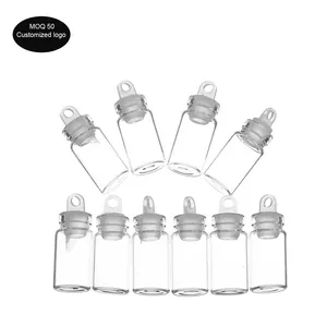 Garrafas de vidro para presente, mini frascos de vidro transparente fofos, 1ml (11*22*7mm), tampa de plástico e cortiça, garrafas de vidro para decoração