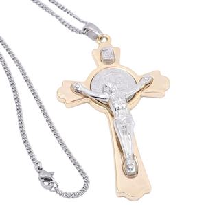 Cruz de crucifijo de San Benito de 3 pulgadas chapada en <span class=keywords><strong>oro</strong></span> auténtico de 24 quilates con collar - Product Image 3