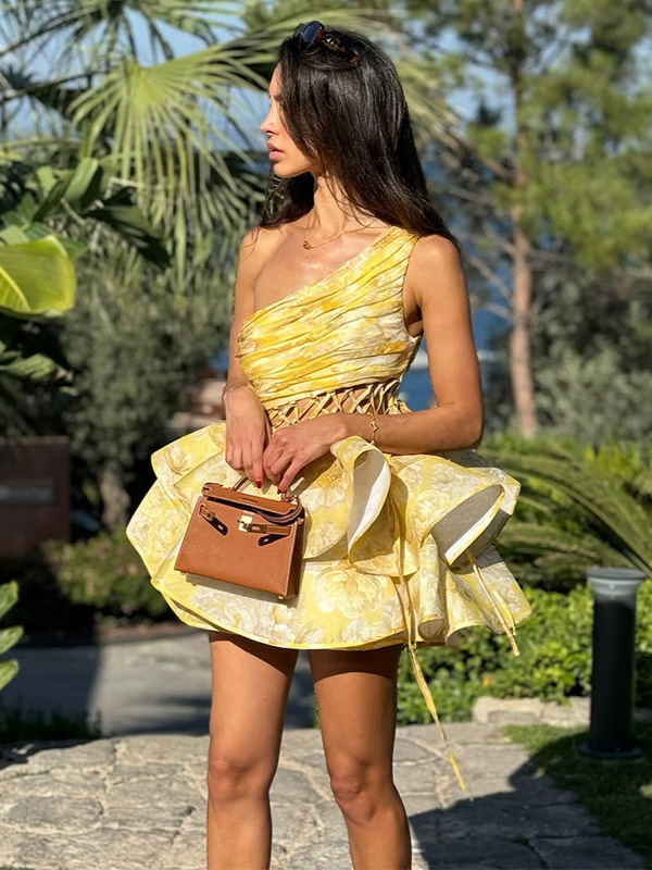 yellow dress with gold belt Bright yellow color hand embroidered long dress with belt and dupatta main image 0