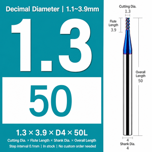Fraise carrée à 4 dents HRC65, revêtement nano bleu, pour fraisage de points décimaux en acier - Product Image 4