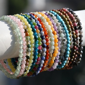 Pulsera clásica unisex de verano, cuentas de piedra de ágata Natural de 4mm con <span class=keywords><strong>cuarzo</strong></span> rosa elástico, diseño de moda para regalo - Product Image 2