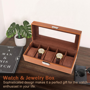 Chất Lượng Cao Cấp Da Du Lịch Trường Hợp Đồng Hồ Phong Cách Kết Cấu Hộp Đồng Hồ 5 Khe Cắm Thiết Kế Đồng Hồ Lưu Trữ Đồ Trang Sức Hộp Quà Tặng Cho Nam Giới Phụ Nữ - Product Image 4