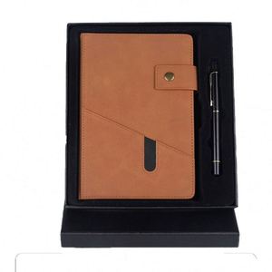 Options de personnalisation pour le branding : Ensemble de carnets à couverture rigide en similicuir avec aimant pour réfrigérateur, motif feuille verte, et stylo inclus - Product Image 2