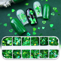 Paillettes pour ongles en forme de cœur vert laser, trèfle à quatre feuilles, série de paillettes pour la Saint-Patrick