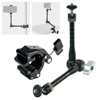 Bras Magique pour Appareil Photo avec Super Pince, Accessoires de Photographie en Alliage d'Aluminium Noir+Argent pour Support de Capteur, Connecteur Universel
