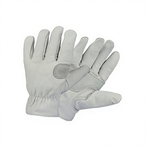 White Leather Work <b>Gloves</b> With Green Palm Patch Anti-Slip General Purpose Safety <b>Gloves</b> - Product Image 1