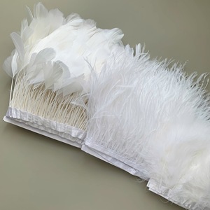 Accessoires en dentelle de plumes d'autruche blanches |   Matériaux faits main pour la confection de vêtements, poignets et jupes - Product Image 2