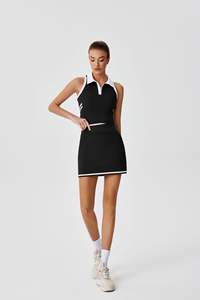 महिलाओं के <span class=keywords><strong>2</strong></span>-पीस जिम पहनने के लिए नई लुभावनी स्लीवलेस पोलो वेस्ट और टेनिस स्कर्ट गोल्फ जिम पहने खेल सूट - Product Image 5