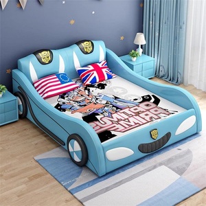Lit pour enfants en cuir <span class=keywords><strong>bleu</strong></span> moderne en forme de voiture, personnalisable, avec lumière LED en option, haut-parleur Bluetooth, design sécurisé pour les garçons - Product Image 4