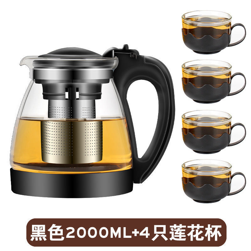 Tetera negra de 2000 ml con 4 tazas de loto.