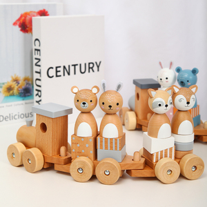 Juego de bloques de madera Animal Train Toys Funny Wooden Push Pull Stacking Train Toy para niños en edad preescolar - Product Image 2