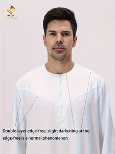 Al Haramain <b>Men's</b> White Cotton <b>Thobe</b> Round Neck Long Sleeve Floor Length Prayer Robe and eid - Product Image 5
