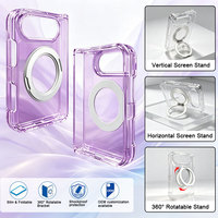 Étui de téléphone magnétique transparent en TPU PC pour téléphone pliable avec anneau rotatif à 360° et protection antichoc aux quatre coins