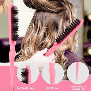 Personnalisez votre logo : Ensemble de 3 peignes coiffants roses, comprenant une brosse à cheveux démêlante à poils, une brosse de contrôle <span class=keywords><strong>des</strong></span> bords et un peigne à queue de rat - Product Image 5