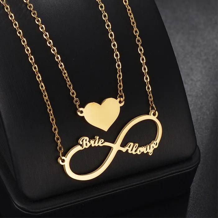 Nuova collana di moda con ciondolo a cuore placcato in oro collana con nome personalizzato unico collana in acciaio inox a doppio strato per le donne