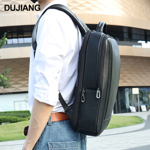 Dujiang Men's Business <b>Backpack</b> 15.6 Inch Laptop Bag Lightweight Commuting <b>Backpack</b> Solid Color <b>Black</b> Tumbled Leather - Product Image 2