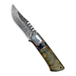 Mango dentado superior de Jimping Spin Ironwood y Funda de cuero 340 Bolster Ring VG10 Cordón de cuchillo de hoja fija de acero de Damasco - Product Image 4
