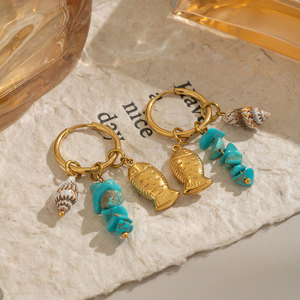 Pendientes de Turquesa de Verano de Acero Inoxidable 316L con Baño de Oro Fino de 14k y 18k, Estilo Hawaiano, Venta al por Mayor para Mujer - Product Image 6