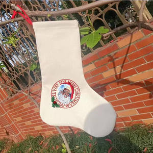 Sublimación personalizada Bolsa en blanco Stocks de lino impresos Decoración de Navidad Stocks con cordón Santa Claus sublimación calcetines de Navidad - Product Image 2