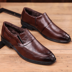 Chaussures habillées en cuir pour hommes, à bout pointu, à enfiler, doublées de fourrure, semelle en caoutchouc, pour l'automne, mariage, affaires, style Oxford - Product Image 4
