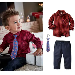 Baby Boy Set Gentleman Kleding Herfst Rode plaid shirt + Vest + Mini Broek Verjaardag Party Kleding 20C684