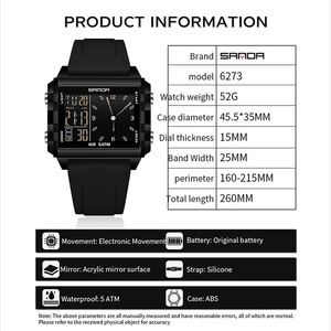 SAMOA 6273 Men's Analog-Digital Sport Watch 5ATM Waterproof Silicone <b>Strap</b> Black Rectangle Case ABS Material - Product Image 3