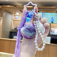 Porte-clés en acrylique thème Océan d'été avec coquillage et étoile de mer, breloque perle, bracelet de poignet, pendentif pour sac à main, clé de voiture, accessoire féminin