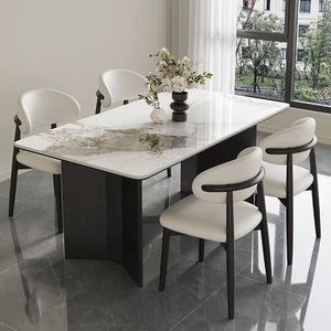 Juego de Mesa y Sillas de Comedor de Piedra Sinterizada de Lujo Moderno Italiano, Mesa Rectangular de Placa de Roca para Muebles de Restaurante o Villa - Product Image 1