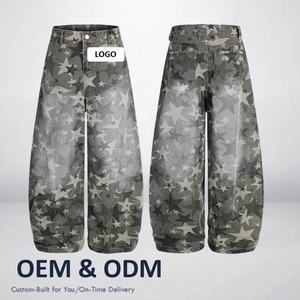 Pantalones vaqueros para <span class=keywords><strong>hombre</strong></span> Vintage American High Street Star Washed Jeans sueltos rectos diseño de pierna ancha Casual botón medio para hombres otoño - Product Image 1