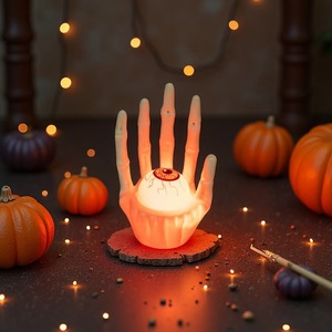 Luci LED a Forma di Mano di Scheletro e Zucca per Halloween, Candela Elettronica Bianco Caldo con Volti Spaventosi per Decorazioni da Tavolo e Feste - Product Image 2