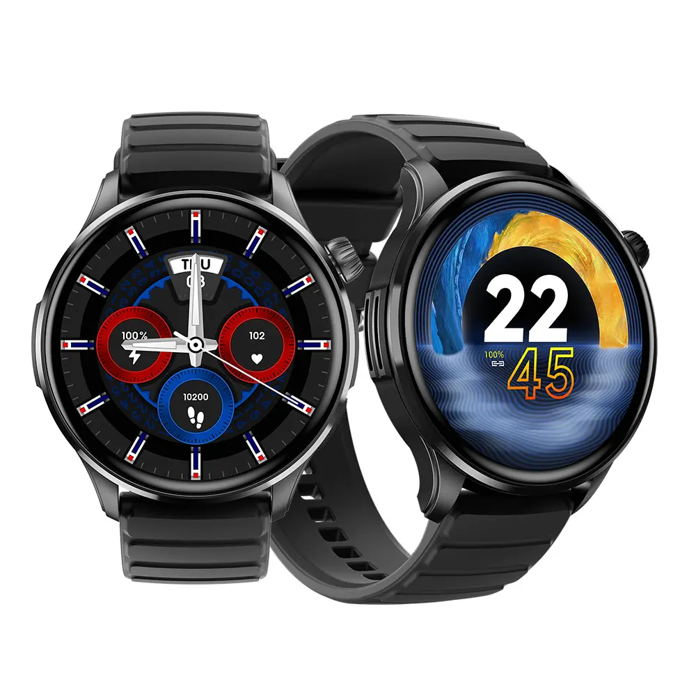 J45 jam tangan pintar mode desain dapat diputar 1.43 inci AMOLED 466*466 layar HD 107 olahraga BT panggilan jam tangan pintar J45