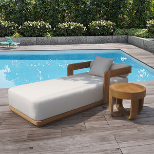 Pavillon de jardin moderne en bois massif durable avec coussins imperméables en teck, résistant au soleil et à la corrosion, lit de repos de piscine avec auvent - Product Image 2