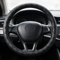 Housse de volant monogramme résistante à l'usure Airespace, en velours de coton noir et cuir PU gaufré, antidérapante, universelle 38 cm pour voiture