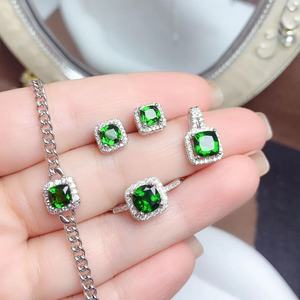 6Mm 925 Bạc Đệm Cắt Ngọc Lục Bảo <span class=keywords><strong>Diopside</strong></span> Vòng Cổ Bông Tai Nhẫn Trang Sức Set Sterling Bạc Sang Trọng Thiên Nhiên Đá Quý Đồ Trang Sức - Product Image 2