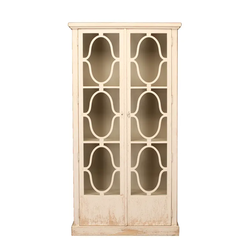 Europe Reproduction Vintage Reclaimed Recycled Wood Glass Cabinet Wine Cabinet