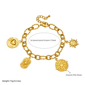 Fashion Charm Bracelet Gold Plated Zinc Alloy Heart Sun Pendant Unisex Gift Jewelry B1644 - Product Image 4