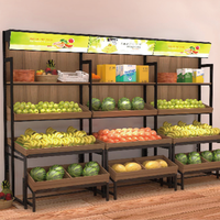 Supermarkt fruit- en groentekraam ontwerp, multiplex en staal, houten kleurdesign