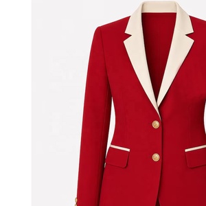 Blazer Rojo para Mujer con Cuello de Solapa, Manga Larga, Botón Único, Color Sólido, Lana y Poliéster Antiarrugas, para Otoño - Product Image 4