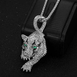 Collier pendentif tête de léopard plaqué or en acier inoxydable avec strass, bijou unisexe pour fête sur le thème du zodiaque animalier - Product Image 3