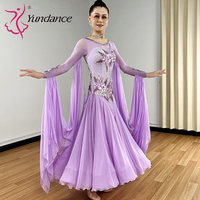 Costume de danse de salon standard international B-25122 pour femmes, tenue de scène, robe en spandex et mousseline de soie violette, strass