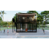 Maison préfabriquée moderne à 2 étages, villa modulaire de luxe, balcon, portes en verre, structure en acier, assemblage rapide en extérieur