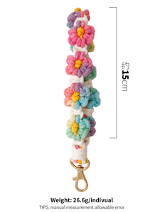 Fashion Handmade Boho Ins Handmade Crochet Daisy <b>Flower</b> Macrame Woven Wrist Strap Keychain Wristlet Keychain Bracelets for Women - Product Image 2