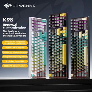 <span class=keywords><strong>Clavier</strong></span> de jeu RGB LEAVEN K98 DIY, tri-mode, mécanique, axe cyan, touches entièrement remplaçables à chaud pour le gaming - Product Image 2