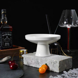 Ceramic Pure White Tall Fruit Plate With Stand Round Solid Color Party Dishes For Home Use - Product Image 2