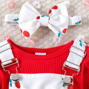 Conjunto de 3 piezas rojo de mono y falda de algodón transpirable de manga larga a la <span class=keywords><strong>moda</strong></span> para bebés niñas, novedad 2025, para primavera, transfronterizo - Product Image 3